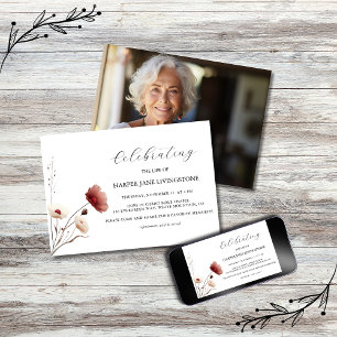 Invitation Mémorial funéraire rose et blanc de pavot