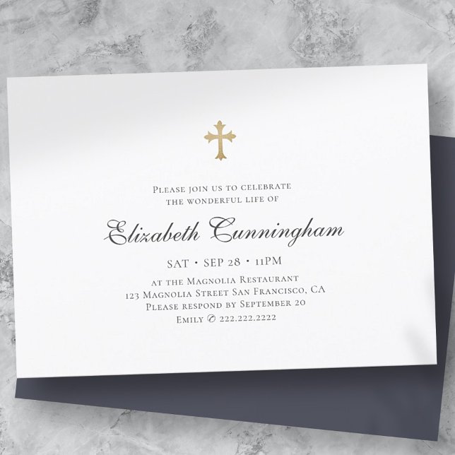 Invitation Memorial Funeral Modern Faux Gold Cross (Créateur téléchargé)
