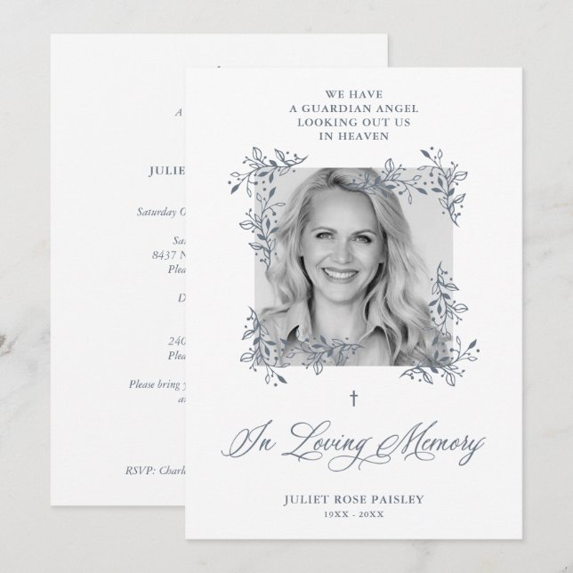 Invitation Memorial Hand Lettré Chic Flourish Grey Funeral (Devant / Derrière)