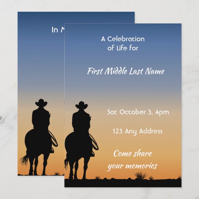 Invitation Memorial Photo Western Horse Back Riding  (Devant / Derrière)