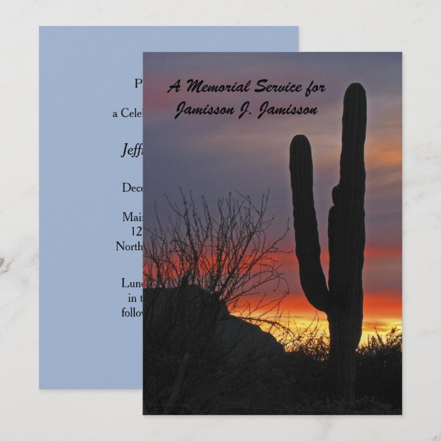 Invitation Memorial Service Desert Southwest Cactus au couche (Devant / Derrière)