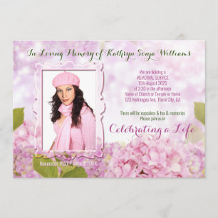 Invitation Memorial Service Pink Hydrangea Ajouter Votre Phot