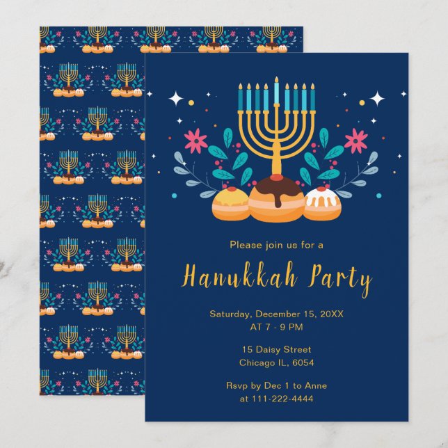 Invitation Menorah Hanukkah Party (Devant / Derrière)
