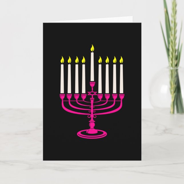 Invitation menorah rose vif hanukka pourim (Devant)