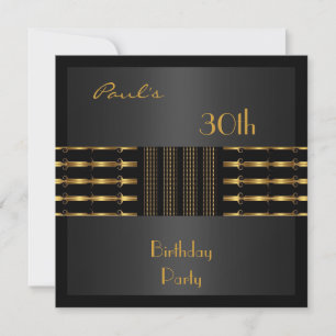 Invitation Mens 30e anniversaire fête Black Gold