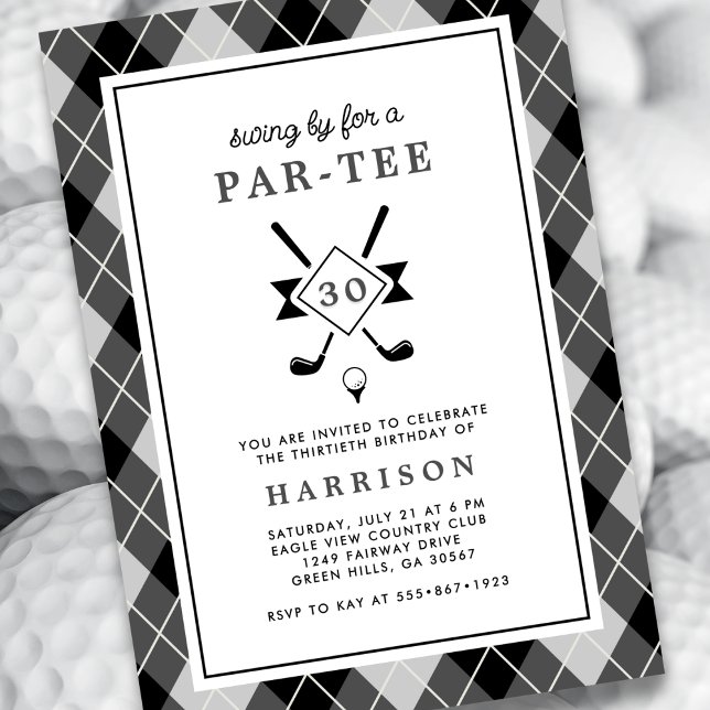 Invitation Mens 30e anniversaire Golf Jacquard moderne Noir (Créateur téléchargé)