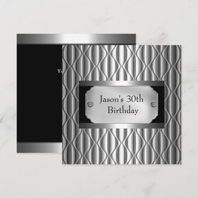 Invitation Mens 30ème métal Chrome noir style blanc argent (Devant / Derrière)