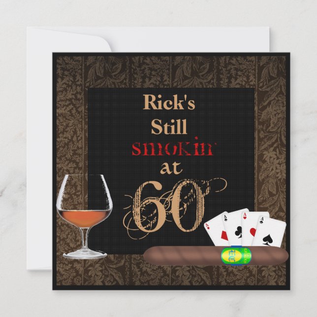 Invitation MENS Cigares d'anniversaire, poker et BRANDY INVIT (Devant)