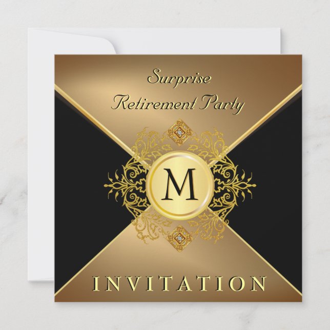 Invitation Mens Classy Black Gold Monogramme Occasion spécial (Devant)