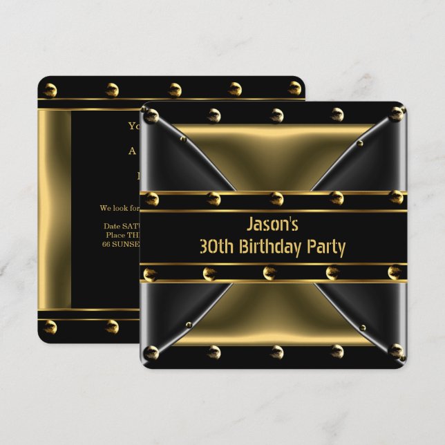 Invitation Mens de bronze d'or Abstrait 30e fête d'anniversai (Devant / Derrière)