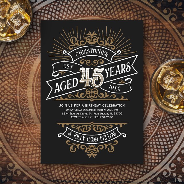 Invitation Mens Funny Whiskey 45e anniversaire (Créateur téléchargé)