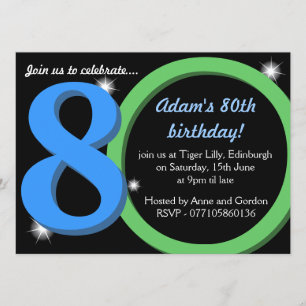 Invitation Mens Green / Blue 80th Birthday Party