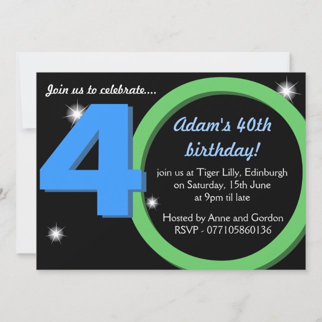 Invitation Mens Green / Blue Trentième 40ème anniversaire (Devant)