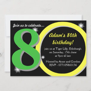 Invitation Mens Green / Jaune 80e fête d'anniversaire