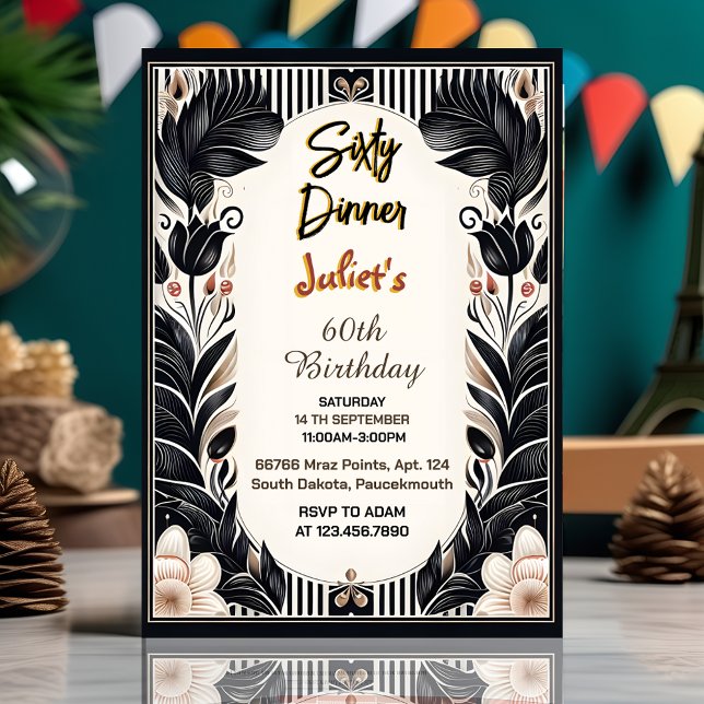 Invitation Mens Homme dîner adulte élégant 60e anniversaire (Créateur téléchargé)