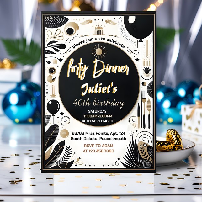 Invitation Mens Male dîner adulte élégant 40e anniversaire (Créateur téléchargé)