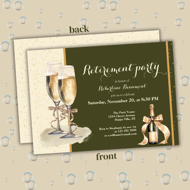 Invitation Men's Retirement Gold Green Champagne Party (Créateur téléchargé)