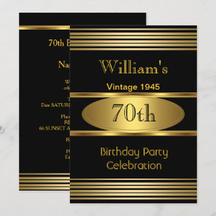 Invitation Mens vintages 70e anniversaire de fête Gold Black 