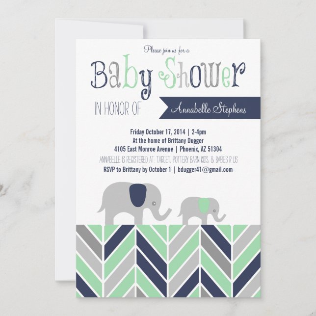 Invitation Menthe de marine d'invitation de baby shower (Devant)