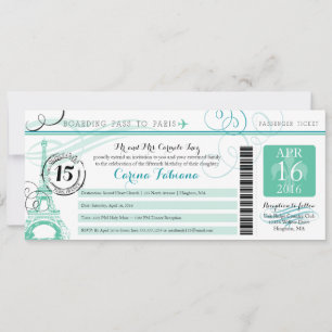 Invitation Menthe de Quinceanera Vert et Turquoise   Paris