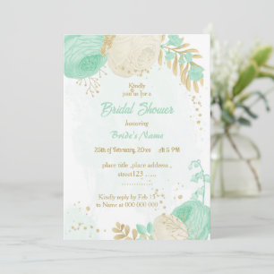 Invitation menthe vert fleurs blanches or floral nuptiale