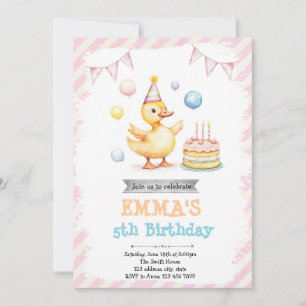 Invitation Mention d'anniversaire de canard mignon