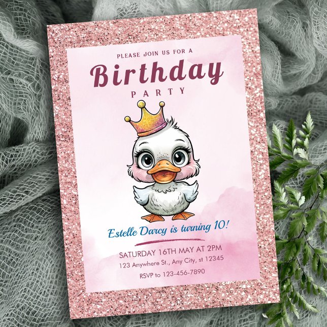Invitation Mentions d'anniversaire de princesse canard mignon (Créateur téléchargé)