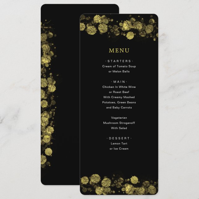 Invitation Menu Abstrait artistique moderne Black Gold (Devant / Derrière)
