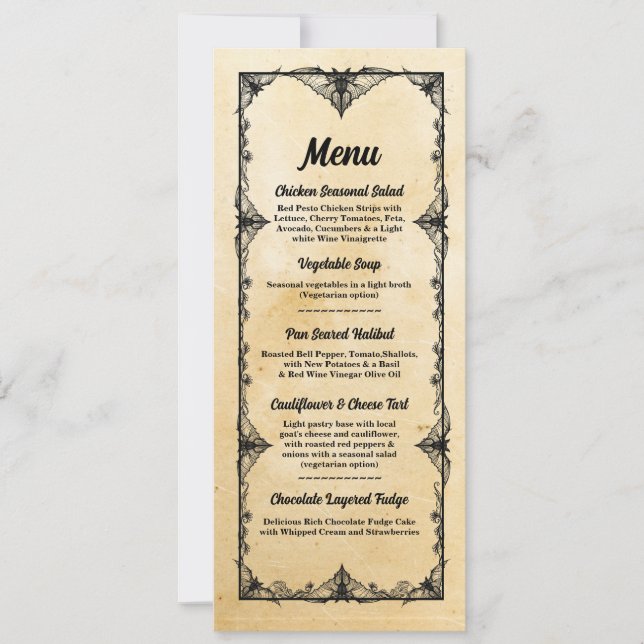Invitation Menu Accueil Mariage Cadre gothique Halloween (Devant)