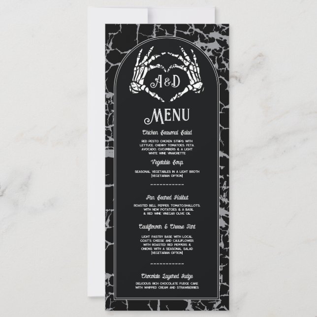 Invitation Menu Accueil Mariage Squelette Mains Coeurs (Devant)