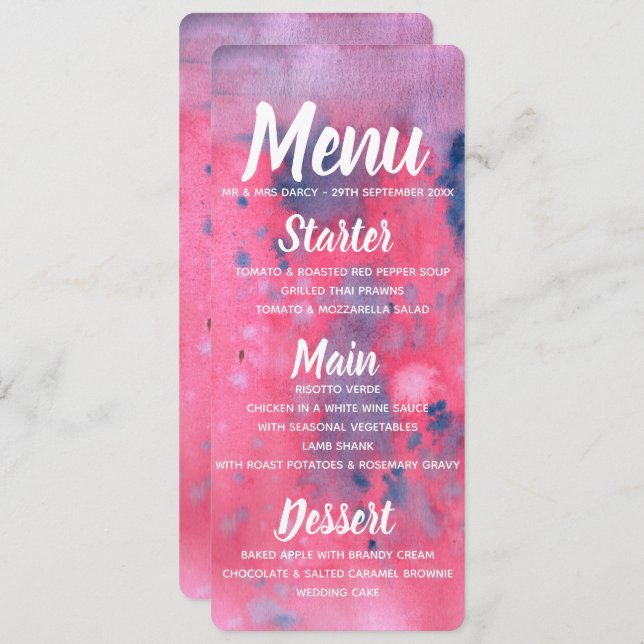 Invitation Menu aquarelle rose et violet (Devant / Derrière)