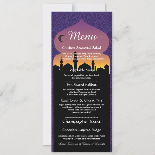 Invitation Menu Arabian Night Party Réception de mariage (Devant)