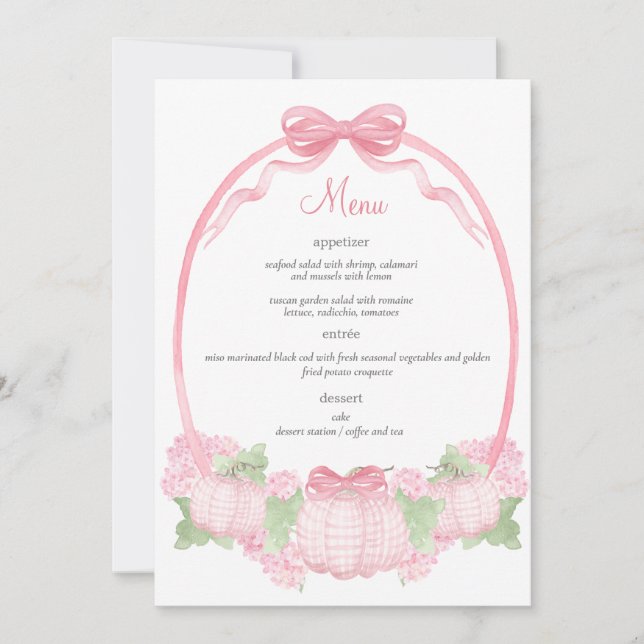 Invitation Menu Baby shower Citrouille rose En vichy (Devant)
