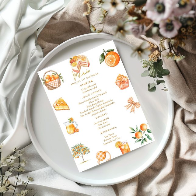 Invitation Menu Baby shower d'été à base d'agrumes jumeaux or (Créateur téléchargé)