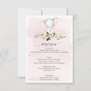 Invitation Menu Baby shower Eléphant Rose
