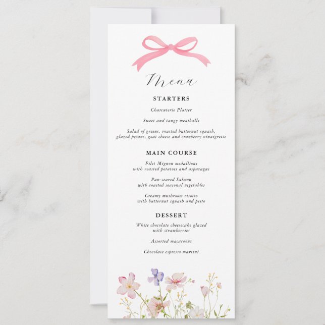 Invitation Menu Baby shower Fleur sauvage rose (Devant)