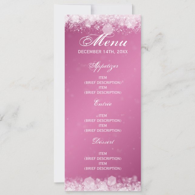 Invitation Menu Baby shower Nuit Étincelle Rose (Devant)