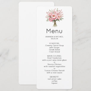 Invitation Menu Bouquet de Fleurs de Pivoine Rose Clair