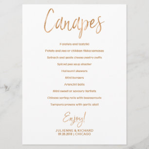 Invitation Menu Canapes mariage Rose or élégant