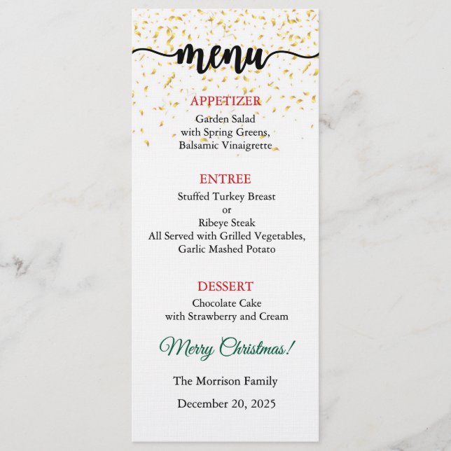 Invitation Menu Card, Christmas Menu, Dinner, Lunch (Devant)