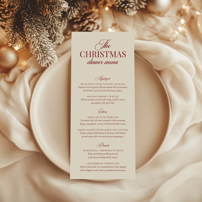 Invitation Menu classique de calligraphie rouge et ivoire de  (Classic Christmas Red & Ivory Calligraphy Menu Invitation)
