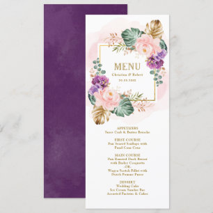 Invitation Menu classique Mariage floral flou violet Tropical