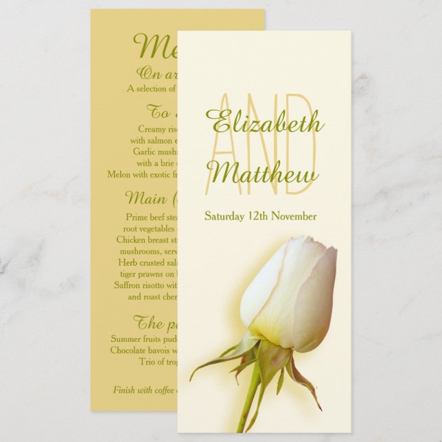 Invitation Menu d'accueil de mariage de rose blanche (Devant / Derrière)