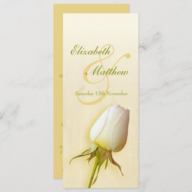 Invitation Menu d'accueil de mariage de rose blanche (Devant / Derrière)