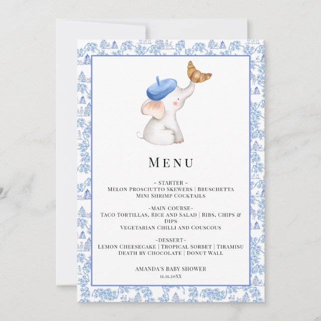 Invitation Menu de Baby Shower Romantique Fille Française Bon (Devant)
