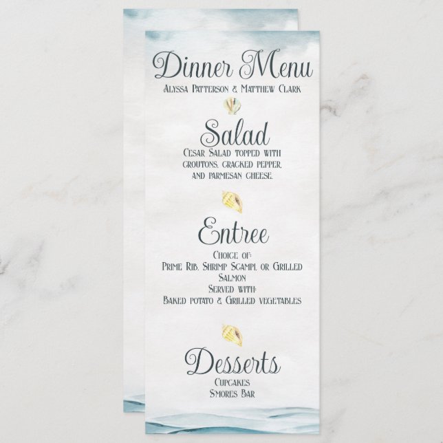 Invitation Menu de dîner de mariage nautique (Devant / Derrière)