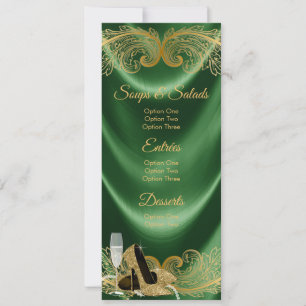 Invitation Menu de fête d'anniversaire vert émeraude et or