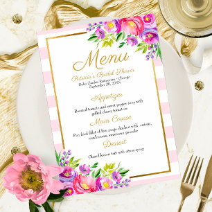 Invitation Menu de la douche de mariage floral or rose et fau