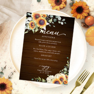 Invitation Menu de la douche de mariée Greenery Sunflowers au