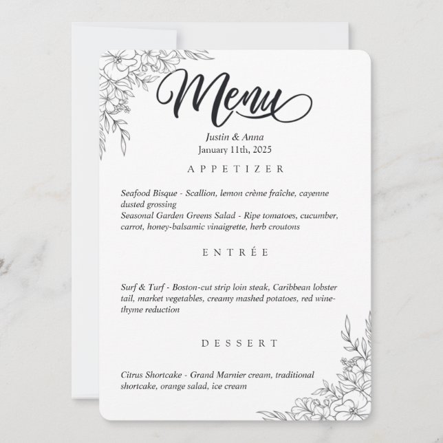 Invitation Menu de mariage (Devant)